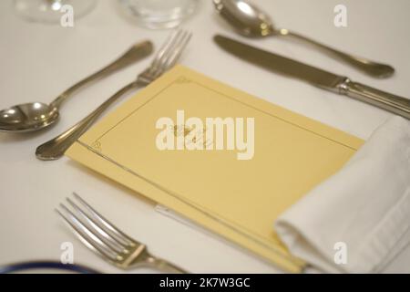 Table setting at the restaurant of the Bussaco Palace Hotel in Serra do Bussaco, Portugal, Europe Stock Photo