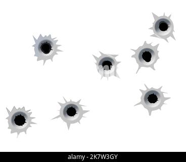 simple classic bullet holes  in metal elements icon vector isolated set on white background Stock Vector