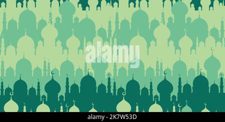 Flat style Islamic Mosque bright seamless pattern design. muslim surface design in green color Stock Vector
