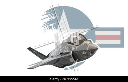 Vector Cartoon Military Stealth Jet Fighter Plane. Available EPS-10 vector format separated by groups and layers for easy edit Stock Vector