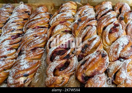 Closeup of chocolate puff pastry at a food festival in Estoril, Lisbon. Stock Photo