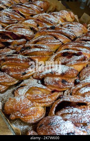 Closeup of chocolate puff pastry at a food festival in Estoril, Lisbon. Stock Photo