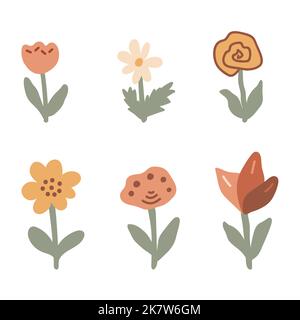 Abstract neurtral pale color different flowers set Stock Vector
