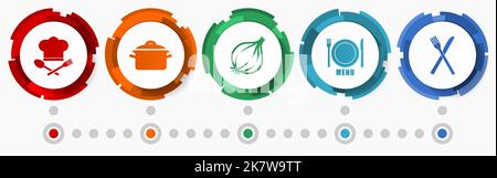 Food vector icon set, flat design buttons, restaurant concept infographic template Stock Vector