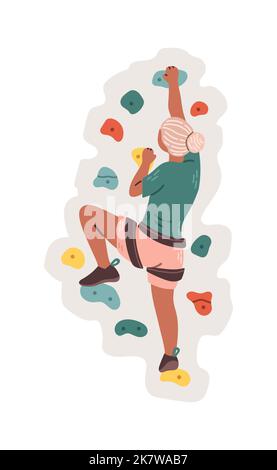 Women rock climber on a wall in a climbing gym isolated on white background vector Stock Vector