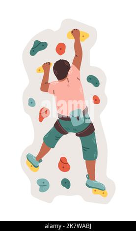 Men rock climber on a wall in a climbing gym isolated on white background vector Stock Vector