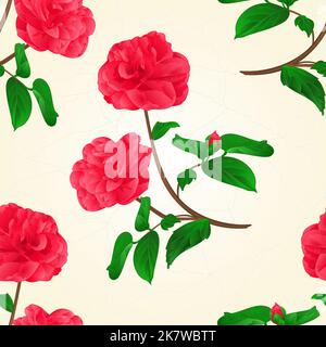Seamless texture Camellia Japonica flowers with bud cracks in the porcelain vintage vector illustration Stock Vector
