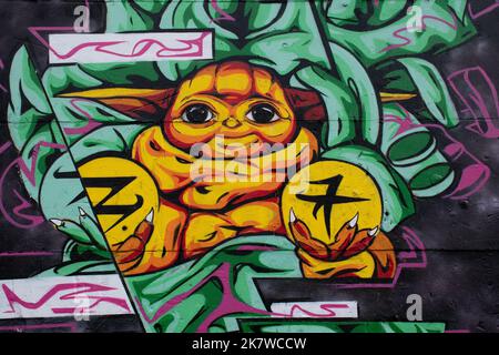 Close up of Graffiti by Seboh Creation in the RAW Gelände, Friedrichshain, Berlin Stock Photo