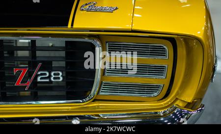 DETROIT, MI - MARCH 8: Close-up of a Chevrolet Camaro Z/28 headlight, Detroit Autorama car show. Stock Photo