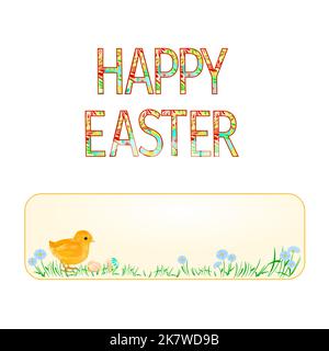 Banner Happy easter Easter chicks and  Easter eggs  vintage vector illustration Stock Vector