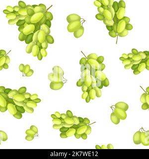 Grape. Seamless Pattern with Bunches of Green Grapes. Bright Juicy Grape Berries. The illustration is hand drawn. Design for Packaging, Wine labels Stock Photo