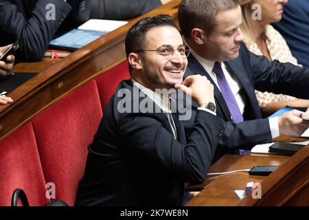 Paris, France. 19th Oct, 2022. Paris, France. October 18, 2022, Deputy Maxime Minot attends a session of Questions to the Government at the French National Assembly, on October 18, 2022 in Paris, France. Photo by David Niviere/ABACAPRESS.COM Credit: Abaca Press/Alamy Live News Stock Photo