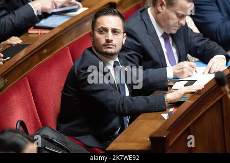 Paris, France. 19th Oct, 2022. Paris, France. October 18, 2022, Deputy Maxime Minot attends a session of Questions to the Government at the French National Assembly, on October 18, 2022 in Paris, France. Photo by David Niviere/ABACAPRESS.COM Credit: Abaca Press/Alamy Live News Stock Photo