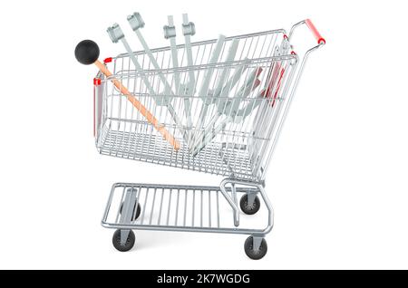 Shopping cart with medical tuning forks, 3D rendering isolated on white background Stock Photo