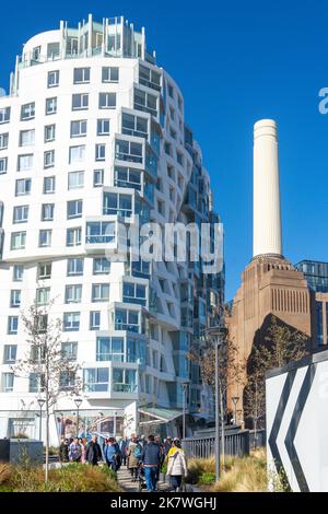 Pico House apartment building and chimney of Battersea Power Station, Nine Elms, Borough of Wandsworth, Greater London, England, United Kingdom Stock Photo