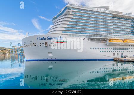 Marseille, France October 02, 2022: View of the cruise ship Costa Smeralda in the port of Marseille. Stock Photo