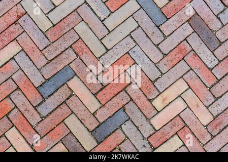 top down view of plastered road, brick background Stock Photo