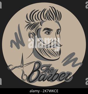 The Barber, handwritten quotes, mens haircut, scissors barbershop cover doodle Stock Vector