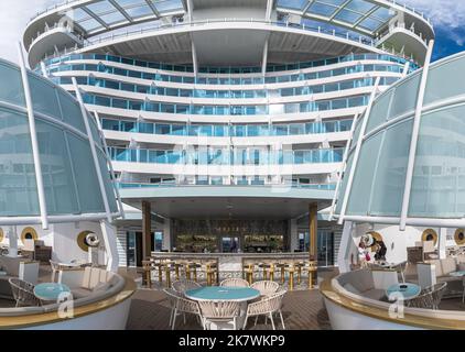 Marseille, France October 02, 2022: View of the outer deck at the back of the cruise ship Costa Smeralda. Stock Photo