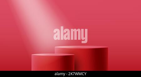 3d red monochrome pedestal illuatration with spotlight vector Stock Vector