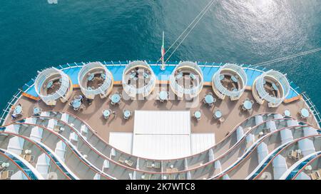 Marseille, France October 02, 2022: View of the outer deck at the back of the cruise ship Costa Smeralda. Stock Photo