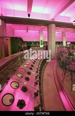 Control Room B, a bar and restaurant in the newly refurbished Battersea Power Station, London, UK. Opened October 2022. Displays original switch gear. Stock Photo