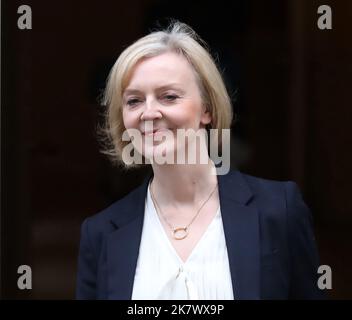 London, UK. 19th Oct, 2022. UK Prime Minister Liz Truss leaves No.10 Downing St for Prime Minister's questions at the Houses of Parliament on Wednesday, October 19, 2022. Ms.Truss is under increasing pressure to resign following a disastrous mini-budget that caused the British economy into free fall. Photo by Hugo Philpott/UPI Credit: UPI/Alamy Live News Stock Photo