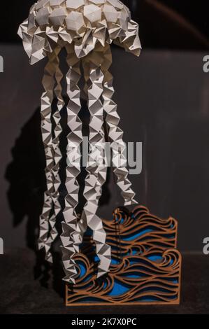 Beth Johnson origami artist exhibition at Emoz museum of the art of origami, with special exhibitions & hands-on workshops for kids & adults, Zaragoza Stock Photo
