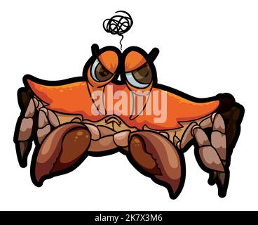 Orange crabby crab with angry gesture crossed claws and tangled cloud. Stock Vector