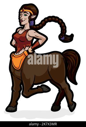 Wild, beauty and proud centauress -or female centaur- with long hair and ponytail. Stock Vector