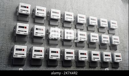 Electricity meters and concrete wall - 3D illustration Stock Photo - Alamy