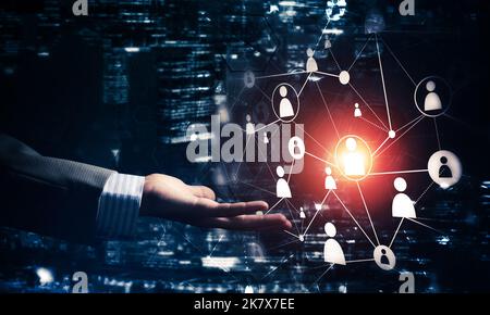 Presenting modern wireless technologies as means of communucation and networking on dark background Stock Photo