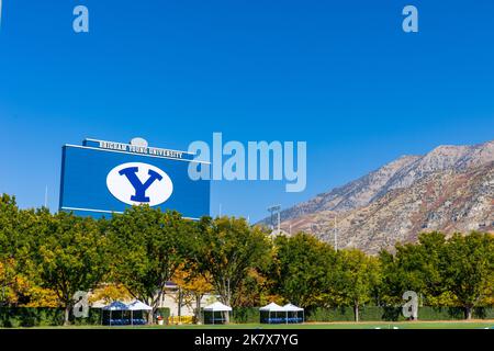 Provo, UT - October 14, 2022: LaVell Edwards Stadium on the campus of Brigham Young University, BYU, in Provo, Utah Stock Photo