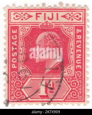 FIJI - 1906: An 1 pence carmine postage stamp depicting portrait of King Edward VII Stock Photo