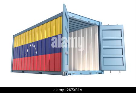 Cargo Container with open doors and Venezuela national flag design. 3D Rendering Stock Photo