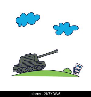 the tank goes to a peaceful city, Ukraine Stock Vector