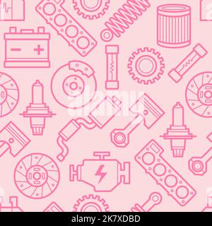 Seamless pattern with car parts in cute pink color. Stock Vector