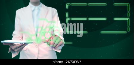 Man Standing Holding Tablet And Pressing On Search Bar. Business Man Carrying Pad Tapping Switch Showing New Futuristic Technologies. Stock Photo