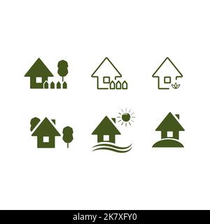 house yard icons, yard house icon park, Eco green house icon with tree and lawn, EPS 10 format. Stock Vector