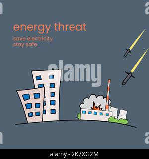 the bomb destroyed the heat station no electricity Stock Vector