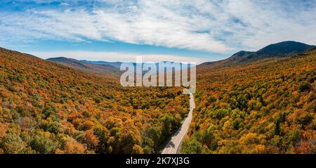 Aerial view of Jay Peak and trailhead on route 242 in Vermont during the fall Stock Photo