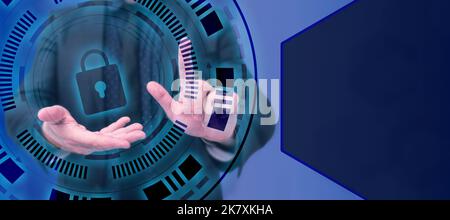 Man Standing Holding Tablet And Pressing On Search Bar. Business Man Carrying Pad Tapping Switch Showing New Futuristic Technologies. Stock Photo