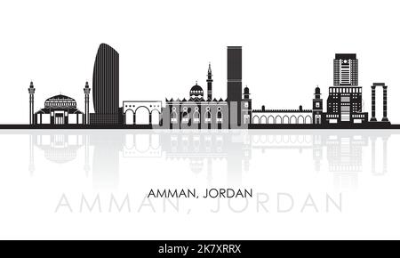 Silhouette Skyline panorama of city of Amman, Jordan - vector illustration Stock Vector