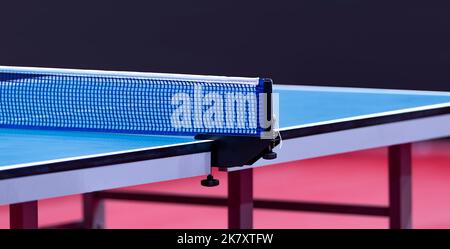 Professional blue table tennis table. Horizontal sport theme poster, greeting cards, headers, website and app Stock Photo