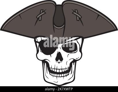 Pirate Skull, Triangle Hat and Eye Patch Vector Illustration Stock Vector