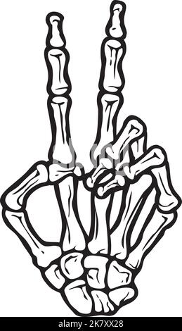 Skeleton Hand Making Peace Sign Gesture Vector Illustration Stock Vector
