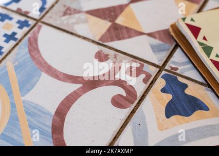 Colourful tiled bricks close up still Stock Photo