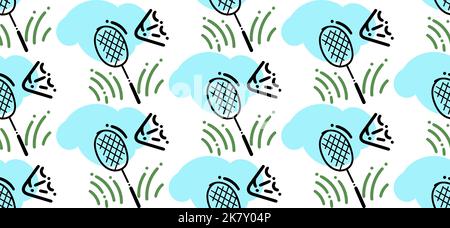 Seamless texture of badminton rackets with shuttlecocks, vector quality Stock Vector