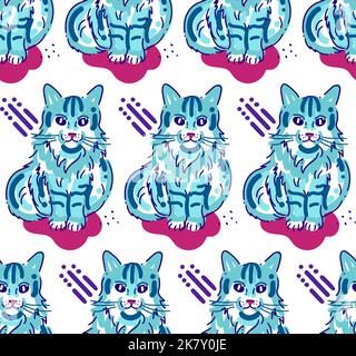 Seamless vector pattern made of cute line art cats Stock Vector