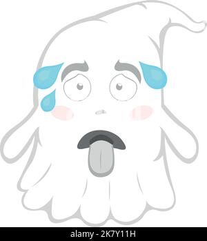 Vector illustration of an exhausted cartoon ghost with tongue out and tongue out Stock Vector